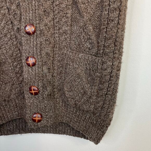 Irish Fisherman Cable Knit Aran Wool Waistcoat sweater Vest Ireland Brown Mens - Picture 4 of 9